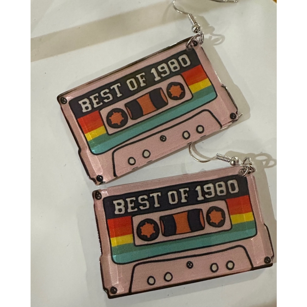 Women's Cassette Tape Earrings Pink Multi-color - Picture 1 of 4